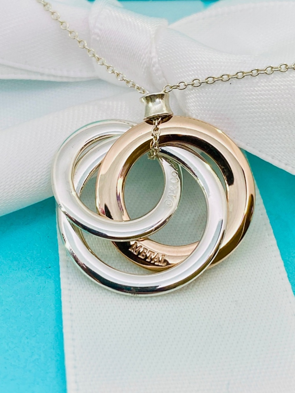 Tiffany & Co. 1837 Interlocking Circle Necklace Silver & Rubedo Metal With Box